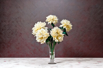 Dahlias in a vase on a tabletop