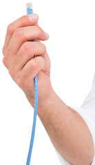 Cropped image of businessman holding cable