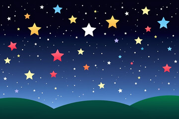 Fototapeta na wymiar Starry night sky with colorful stars cartoon illustration