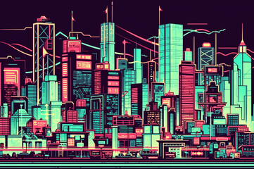 Urban skyline with neon lights