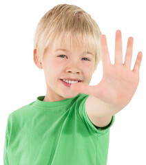 Cute boy with hand out