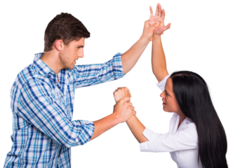 Aggressive man overpowering his girlfriend