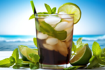 Coconut mojito with lime and mint garnish