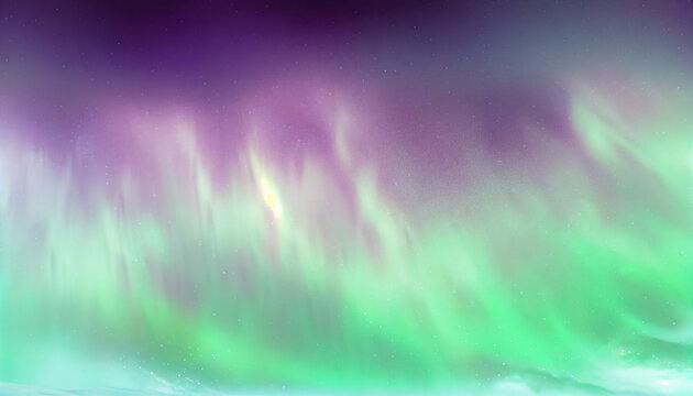 A green and purple aurora borealis is lit up in the sky.