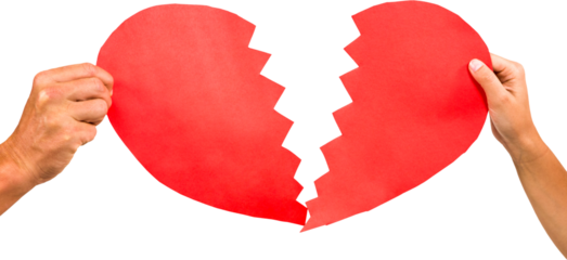 Cropped couple hands holding red cracked heart shape