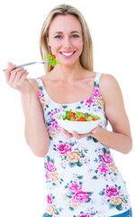 Pretty blonde eating bowl of salad