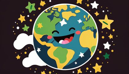 Naklejka premium happy earth, earth celebration card