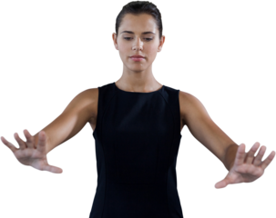 Businesswoman using invisible interface