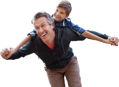 Father giving his son piggyback ride