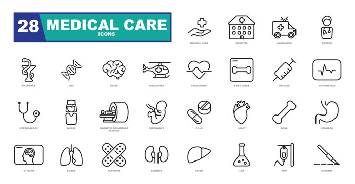 Medical care set of vector icons. Good quality icons perfect for websites or infographics.