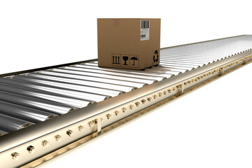 Packed carton box on conveyor belt