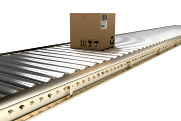 Packed carton box on conveyor belt