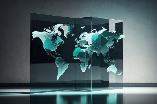 Abstract Graphics world map, glass render, Generative AI