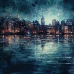 Naklejka premium Water city digital art. Created with Generative AI Technology.