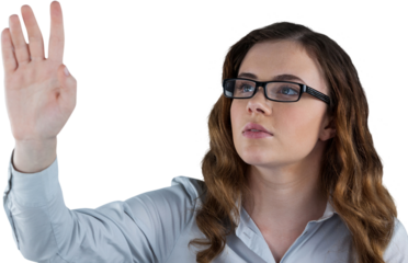 Woman touching invisible screen