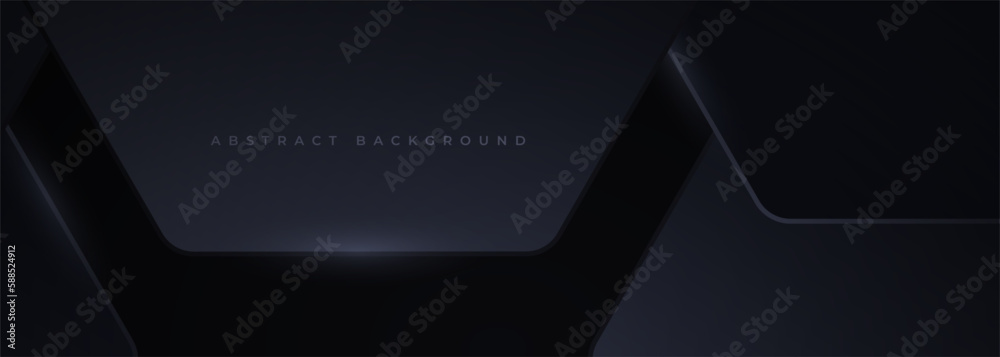 Poster Black 3D vector hexagonal technology wide abstract background. Abstract modern technology futuristic background with black 3D honeycomb shapes. Vector illustration