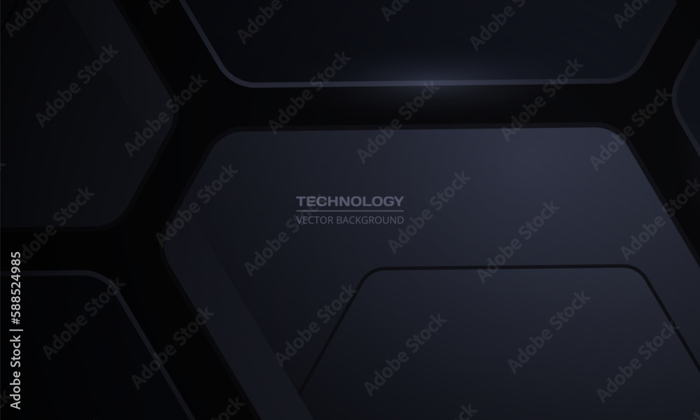 Poster Black modern technology abstract background with 3D tech geometric shapes. Vector illustration