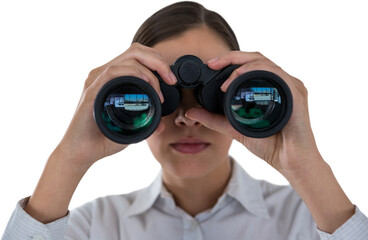 Close up of businesswoman looking through binoculars