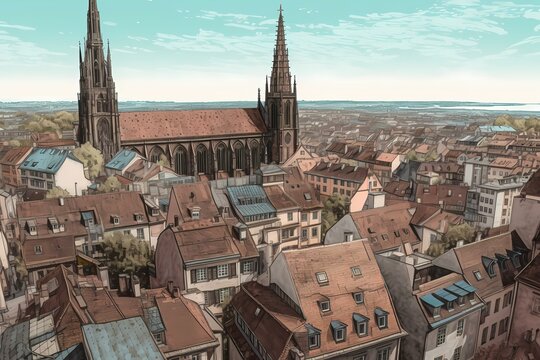 A large city with a church Generative AI