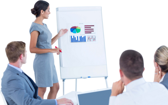 Manager presenting statistics to her colleagues