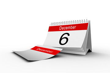 Desk calendar showing 6th date of December
