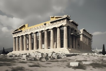 Obraz premium A large building with columns with parthenon in the background Generative AI
