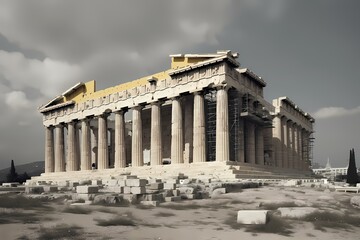 A large building with columns with parthenon in the background Generative AI