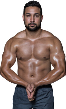 Portrait of a bodybuilder man flexing muscles