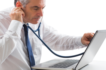 Mature businessman running diagnostics