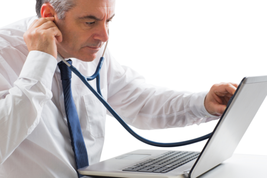 Mature businessman running diagnostics