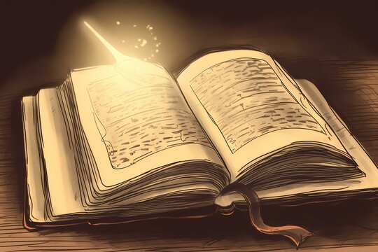 An open book with a light shining on the pages Generative AI
