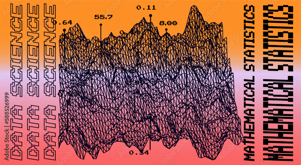 Poster Data visualization in a 3D abstract geometric graph. Analysis and mathematical statistics subject illustration.