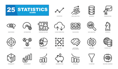 Simple Set of Statistics and data Analysis Related Vector Line Icons.