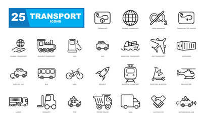 Collection of transport line icons.Thin line outline.