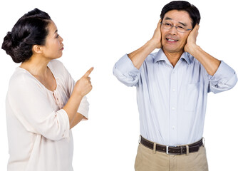 Older asian couple having an argument