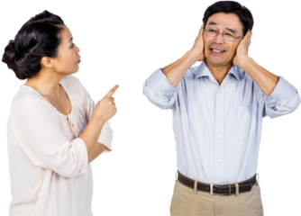 Older asian couple having an argument