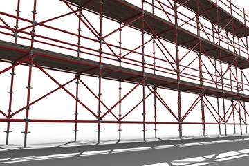 3d illustration of red metal grate with planks