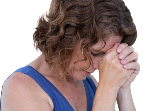 Upset woman touching forehead - Powered by Adobe