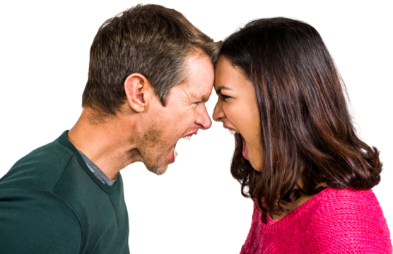 Couple yelling while standing head to head 