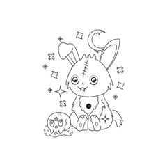 Pastel goth coloring pages featuring skulls, bats, and rabbit ghosts.