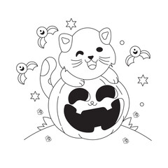 Halloween kitty and pumpkin coloring page