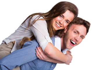 Smiling young man carrying woman