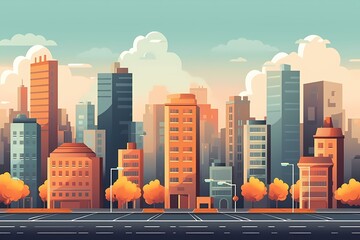 A city skyline with orange flowers Generative AI