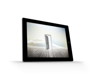Naklejka premium Open door on tablet screen