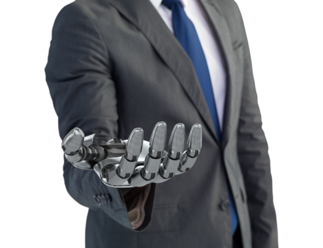 Digital composite image of businessman with robotic hand