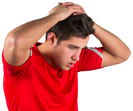 Disappointed football fan in red - Powered by Adobe