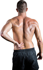 Fototapeta na wymiar Shirtless athlete with back pain