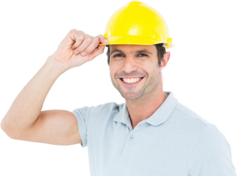 Architect wearing hardhat over white background