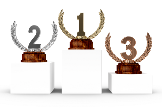 Trophies on pedestal against white background