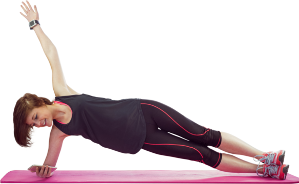 Fit woman doing side plank on exercise mat - Powered by Adobe